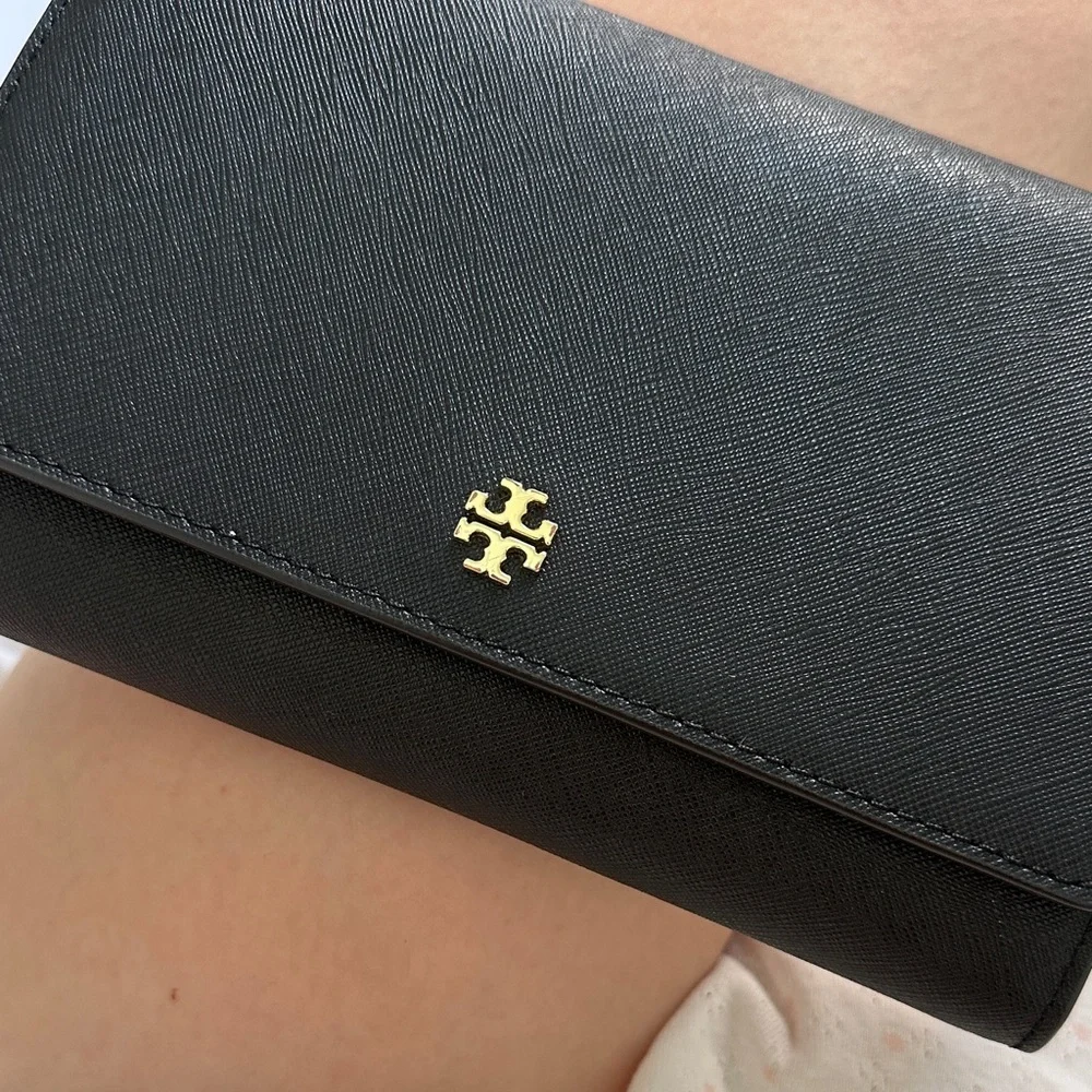 Tory Burch Black Leather Crossbody with Gold Chain Strap